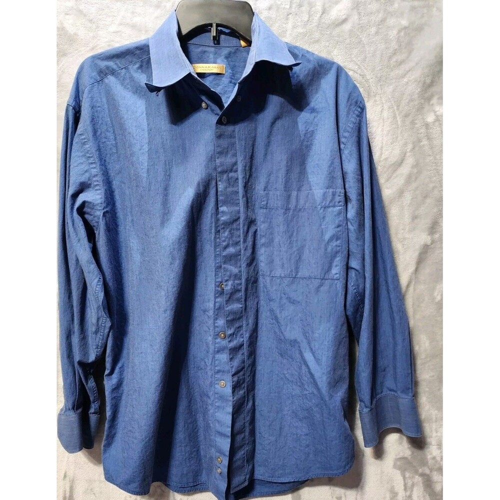 Donna Karan Mens Button Down Dress Shirt Blue 16 Classic Preppy Casual